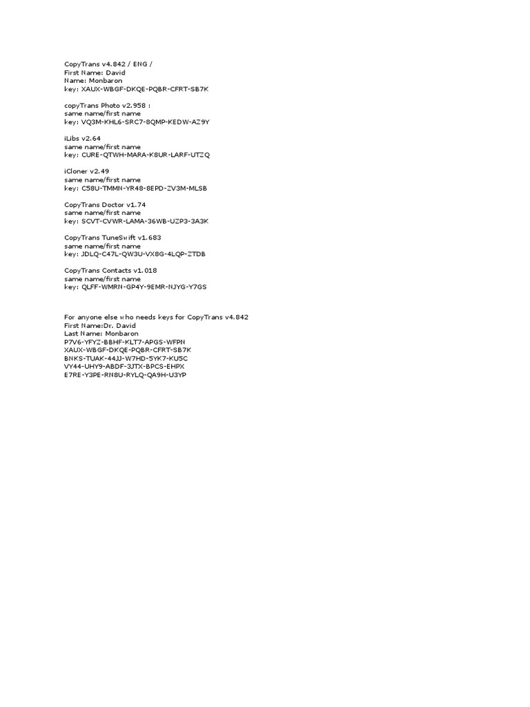 Copytrans Keygen Fff