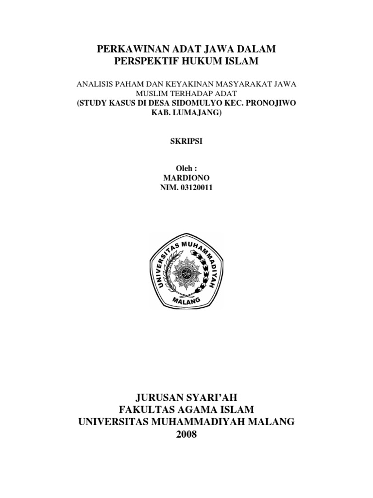 Skripsi Perkawinan Adat Jawa Dalam Perspektif Hukum Islam