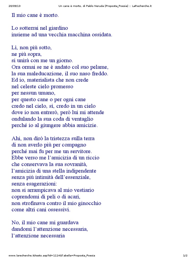 Un Cane E Morto Di Pablo Neruda