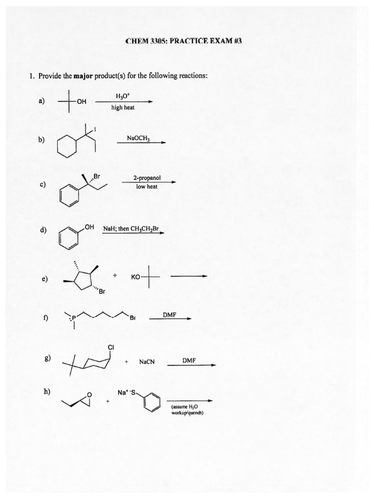 Organic chemistry i practice exam 3