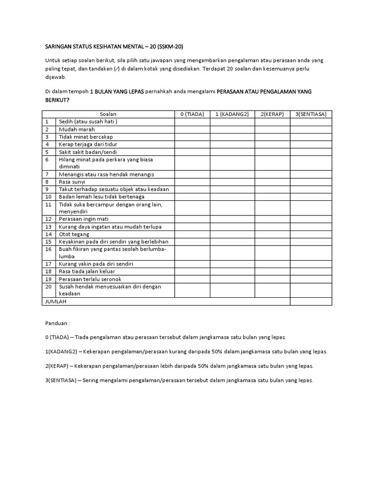 Saringan Status Kesihatan Mental Pdf