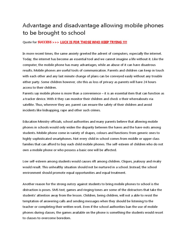Mobile Phones in Schools: Pros and Cons | PDF | Text Messaging | Mobile ...