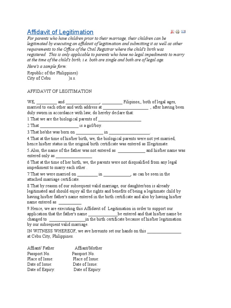 Affidavit of Legitimation | PDF | Family