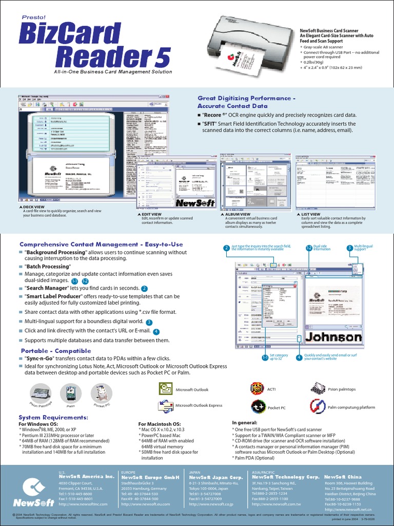 BizCard 5 NewSoft Business Card Scanner | PDF | Business | Computers