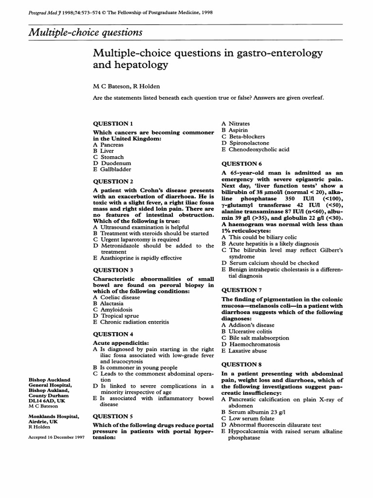 Multiple Choice Questions in Gastroenterology and Hepatology PDF
