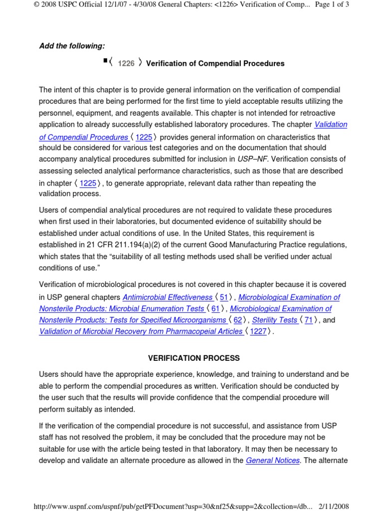Reg USP 1226 Verification of Compendial Procedures | Verification And ...
