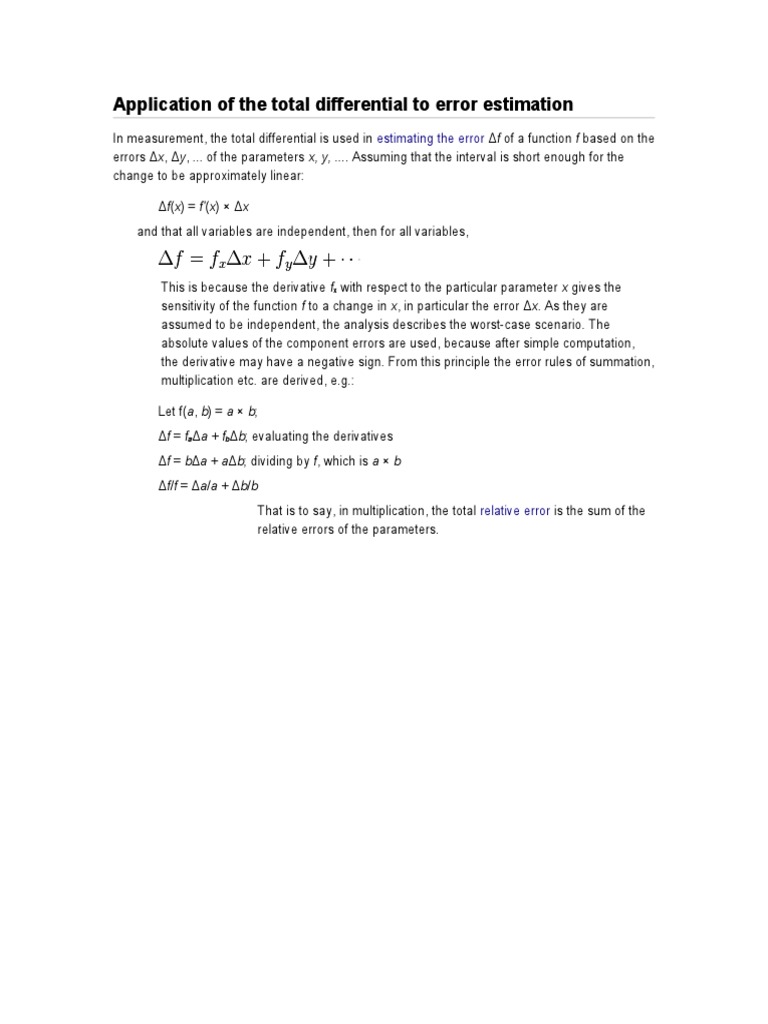 Application of The Total Differential To Error Estimation | PDF ...
