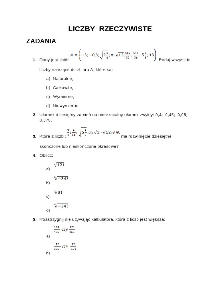 Sprawdzian Z Matematyki Klasa 1 Liceum Liczby Rzeczywiste Nowa Era