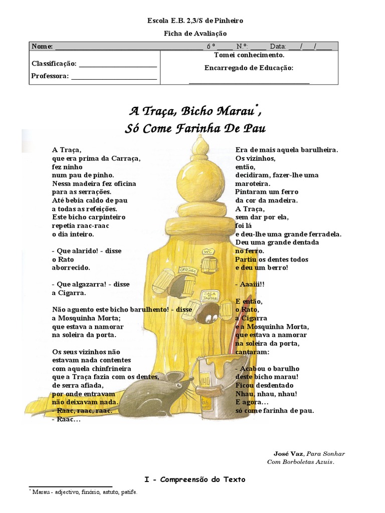 A Traça, Bicho Marau... - 6º Ano - Pinheiro | PDF