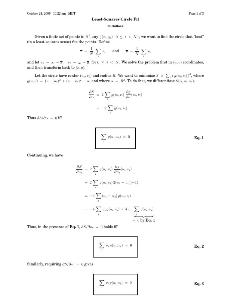 Least-Squares Circle Fitting Method | PDF | Circle | Least Squares