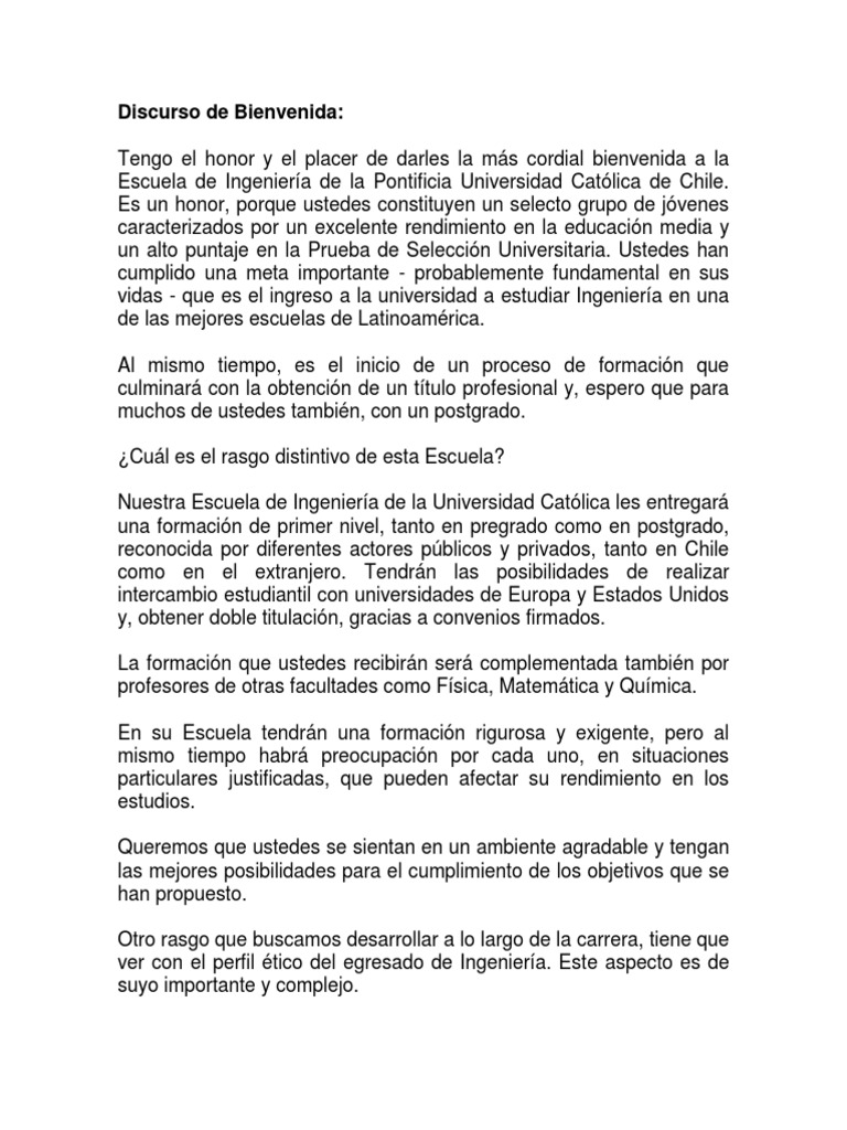 Discurso de Bienvenida | PDF | Ingeniería | Aprendizaje, image size:768x1024
