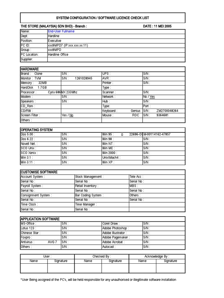 Template PC Audit Personal Computers Areas Of Computer Science
