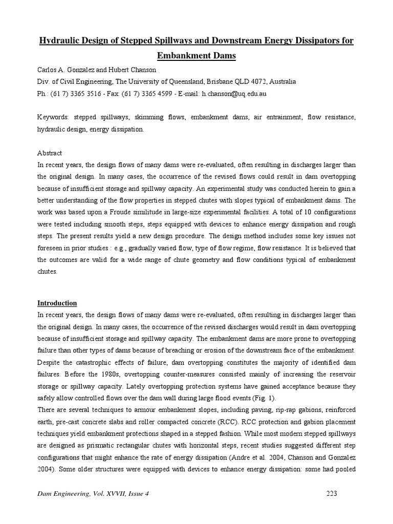 Hydraulic Design of Stepped Spillways and Downstream Energy Dissipators ...