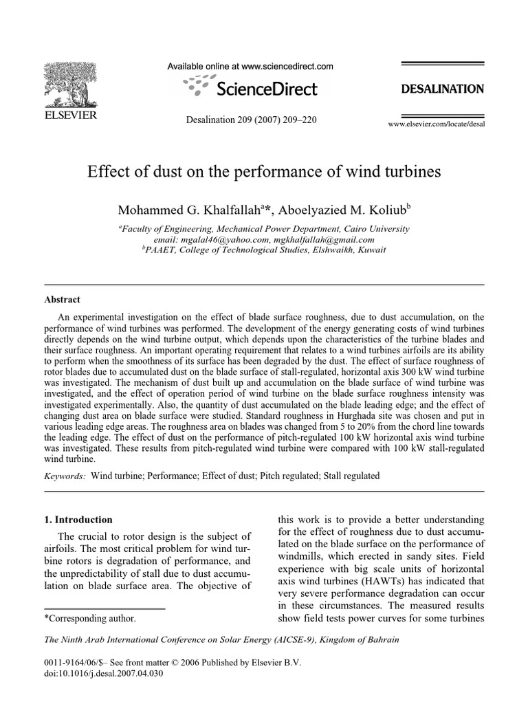Effect of Dust On The Performance of Wind Turbines PDF | PDF | Wind ...