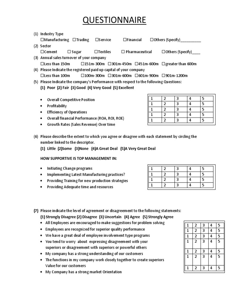Management Accounting Questionnaire | Strategic Management | Management