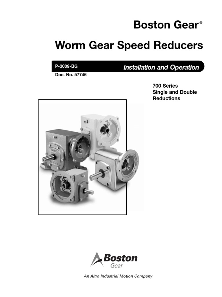 Boston Gear Worm Gear Speed Reducers Installation and Operation PDF