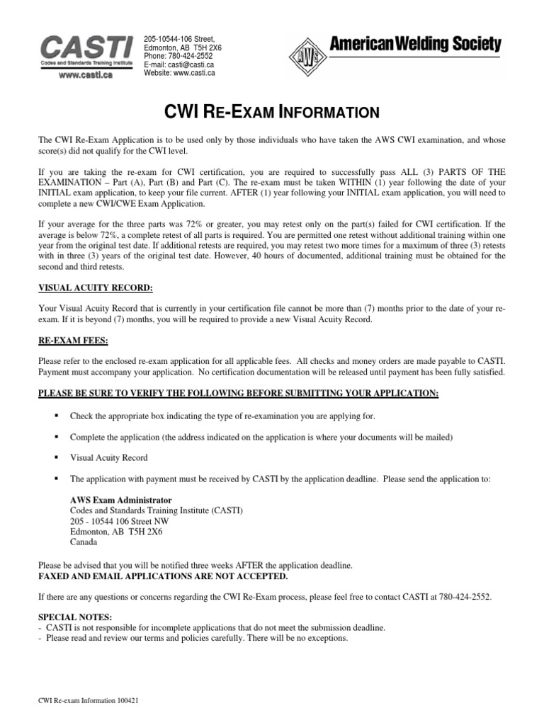 CWI Re-Exam Application Guidelines | PDF | Test (Assessment) | Optometry