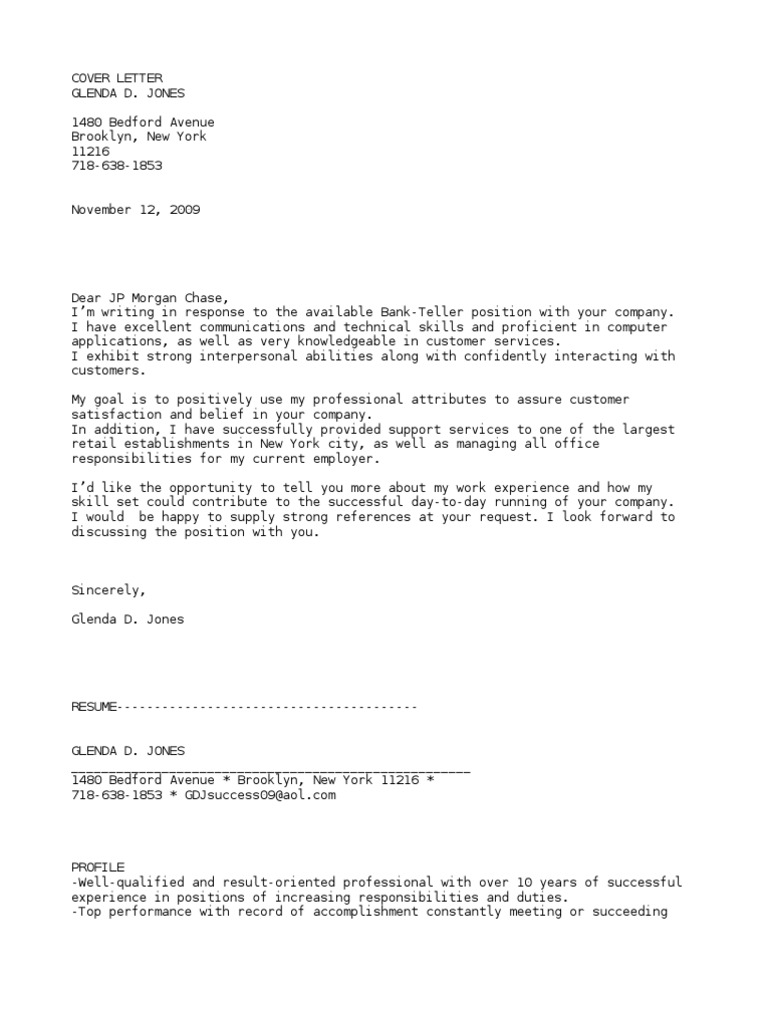 Glenda Jones Resume And Cover Letter Applied Psychology Teachers
