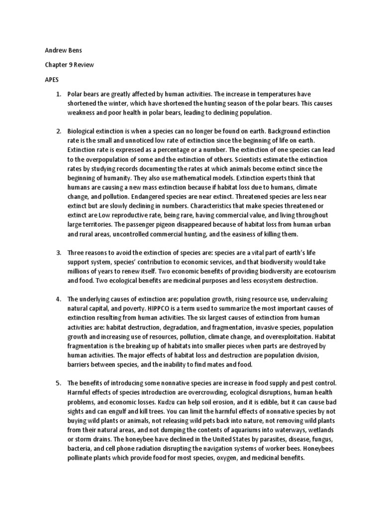 APES Chapter 9 PDF Extinction Habitat Destruction