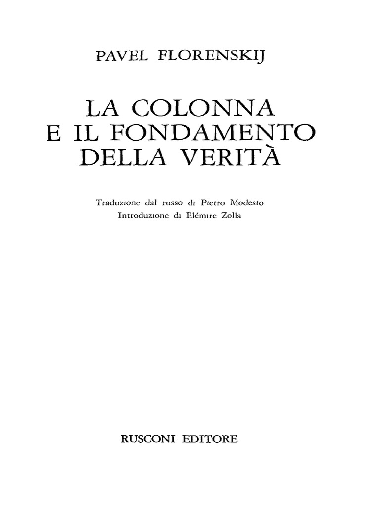 La Colonna E Il Fondamento Della Verità Florenskij - Fondamento e Colonna Della Verità | PDF