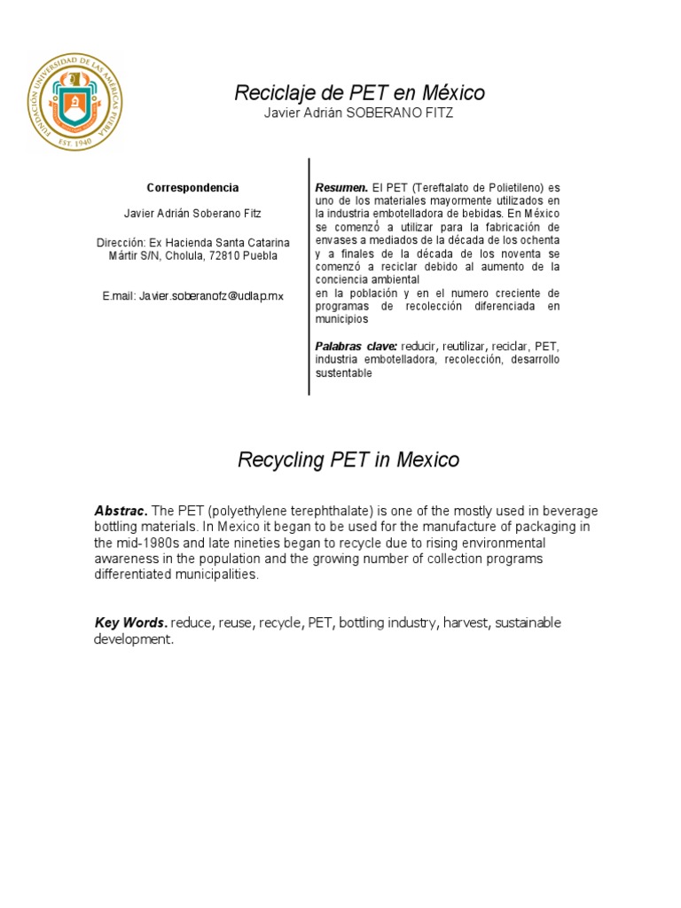 Reciclaje de PET en México: Retos y Oportunidades | PDF | El plastico ...