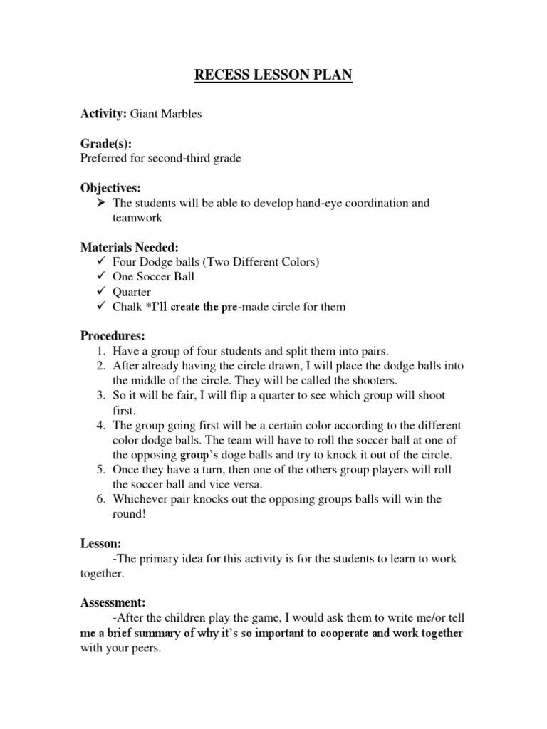 Recess Game Plan for Grades 2-3 | PDF | Self-Improvement