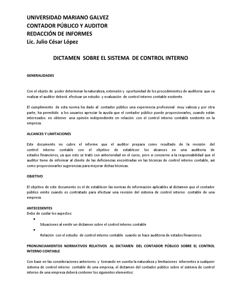 Informe de Control Interno Teoria | PDF | Contador | Contabilidad