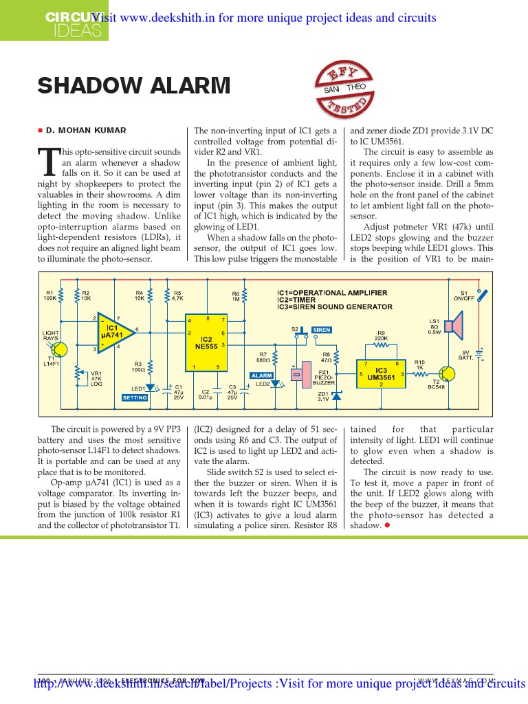 Shadow Alarm Circuit Guide | PDF | Operational Amplifier | Electricity