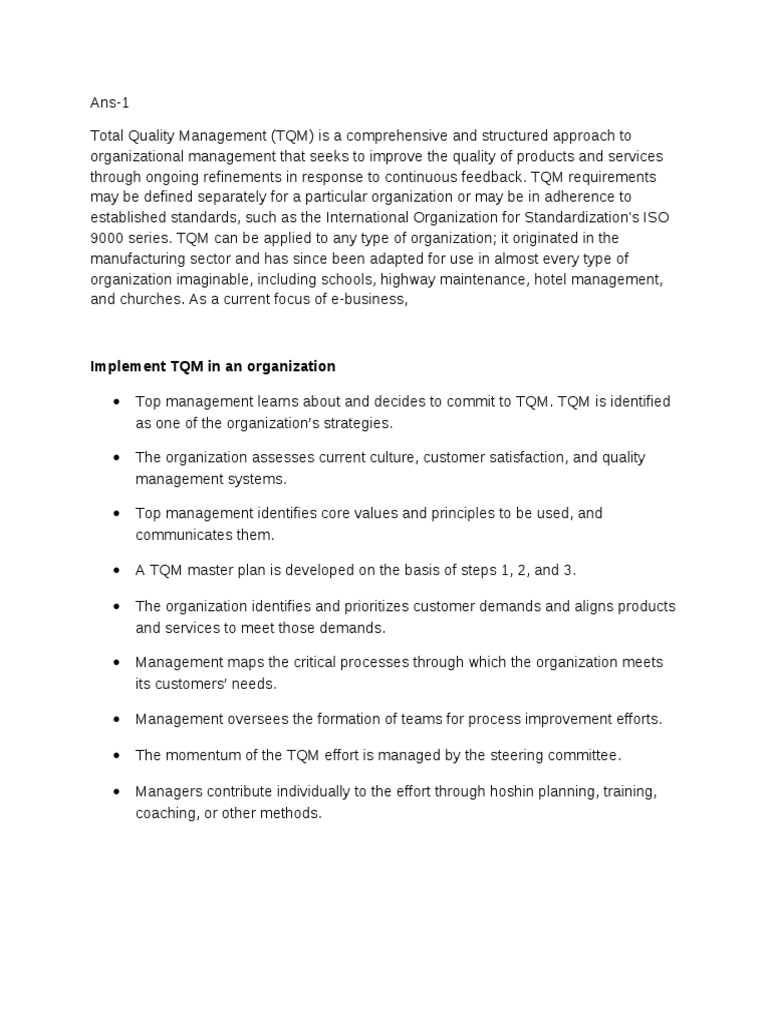 Implementing Total Quality Management | PDF | Career & Growth