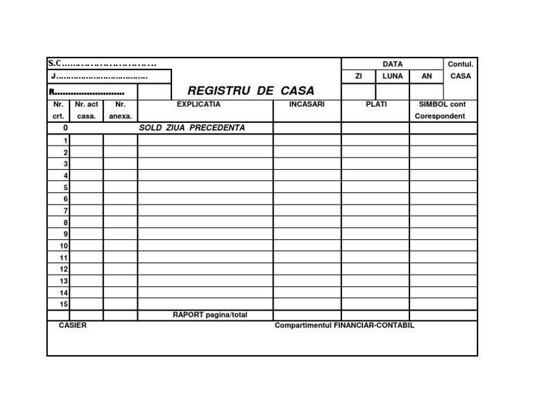 Model Registru De Casa