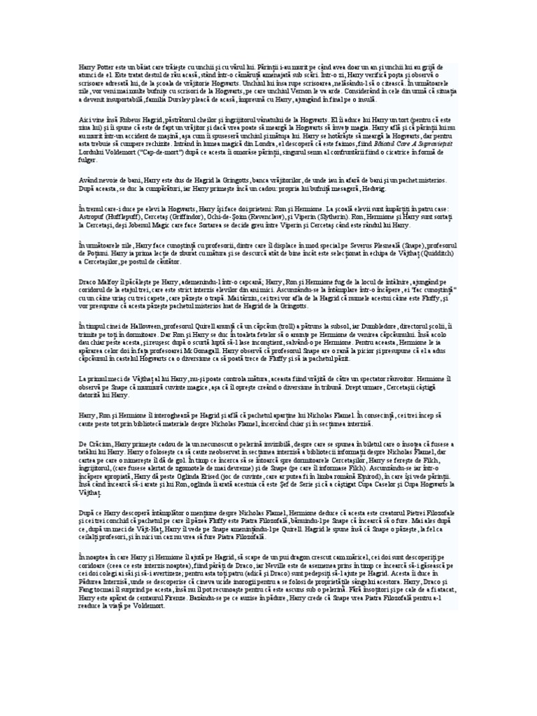 Harry Potter si piatra filozofala-rezumat