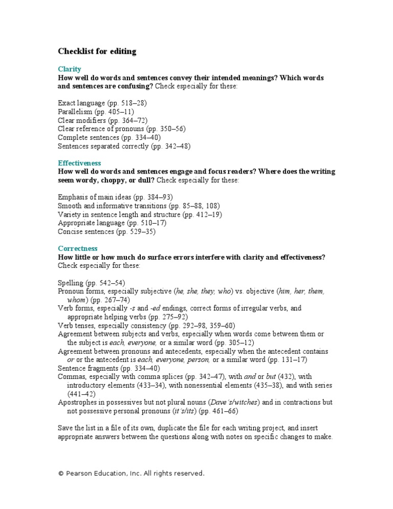 Checklist For Editing | PDF