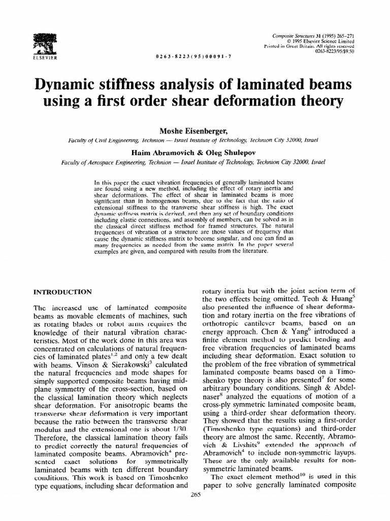 Dynamic Stiffness Analysis of Laminated Beams Using a First Order Shear