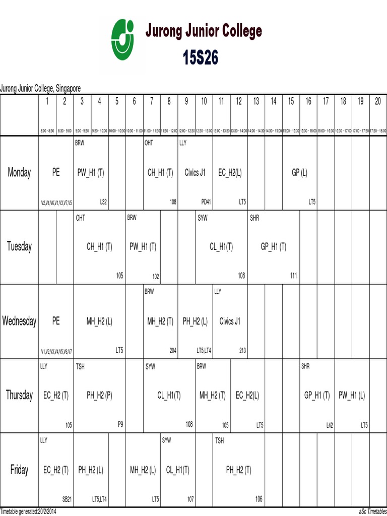 Jurong Junior College Timetable 2025 | PDF | Science & Mathematics