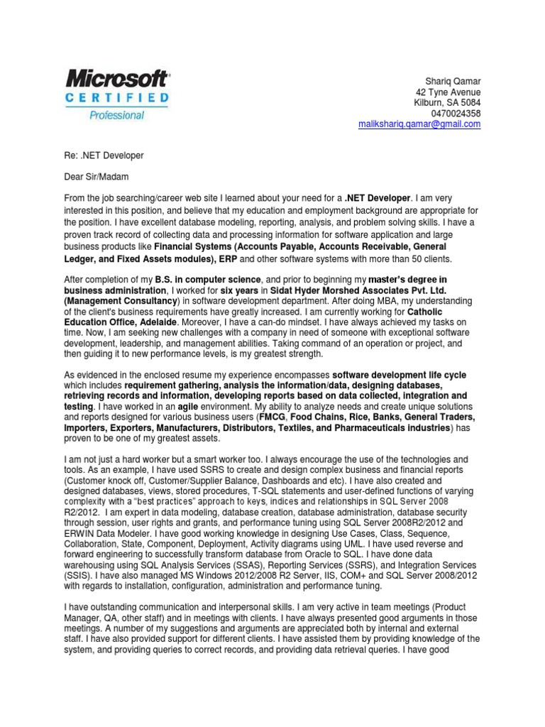Cover Letter | PDF | Microsoft Sql Server | Databases