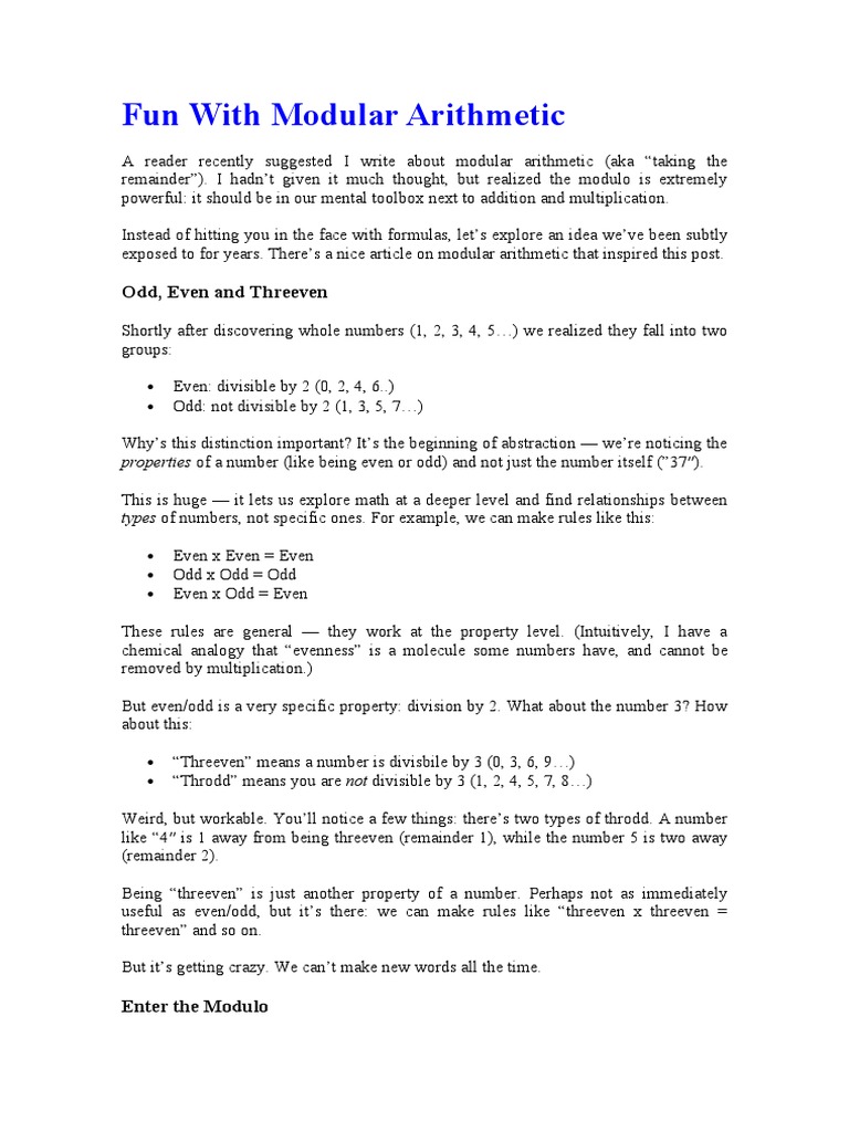 Fun with modular arithmetic pdf group theory number theory