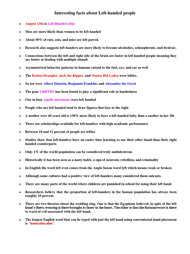Fascinating Facts About Left-Handers | PDF