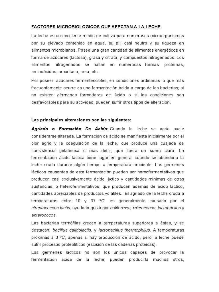 Microbiología y Alteraciones de la Leche | PDF | Leche | Las bacterias
