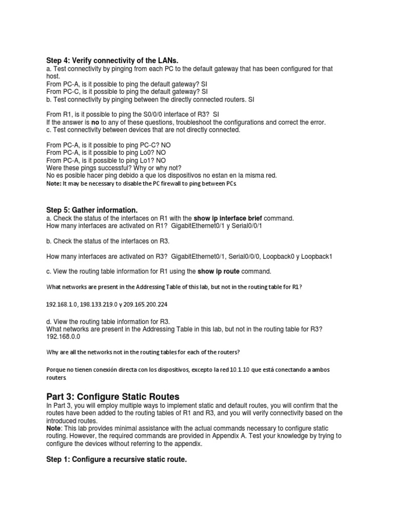 Verify LAN Connectivity and Static Routes | PDF | Ip Address | Router ...