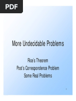 More Undecidable Problems: Rice's Theorem Post's Correspondence Problem Some Real Problems