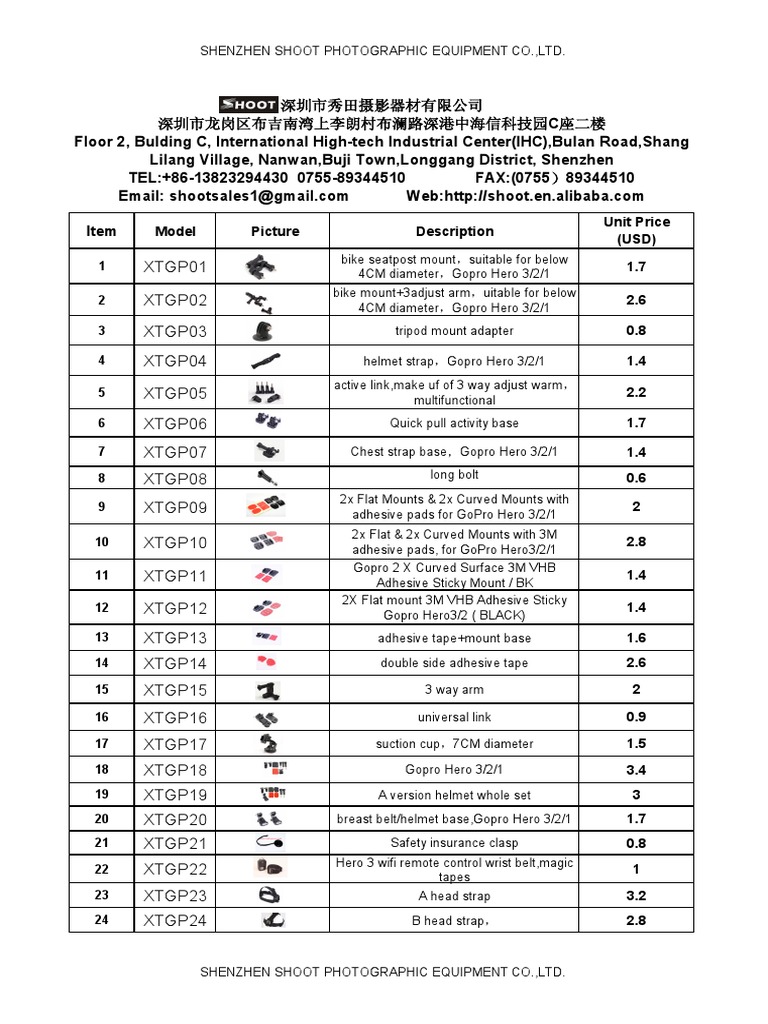 GoPro Price List PDF Tripod (Photography) Camera