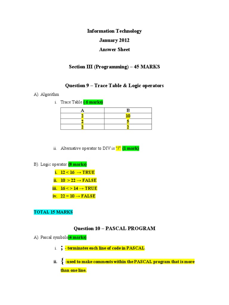 Information Technology-JAN2012 (PAPER 2) - Solution - QU 9 - 12 | PDF