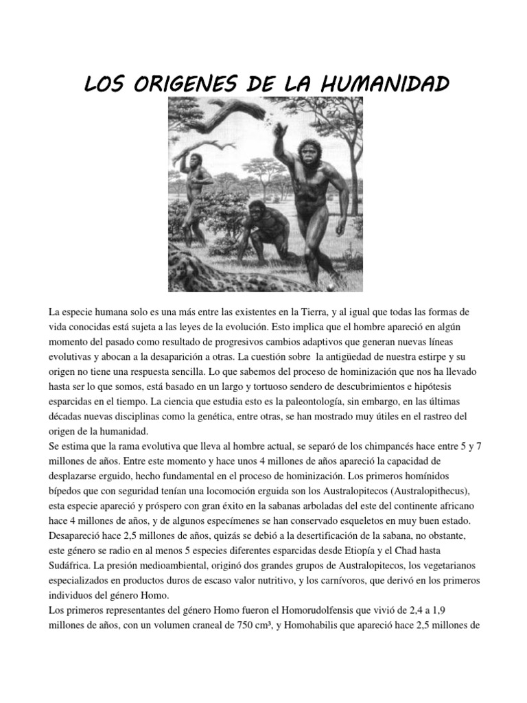 Los Origenes de La Humanidad | PDF | Homo | Evolución humana