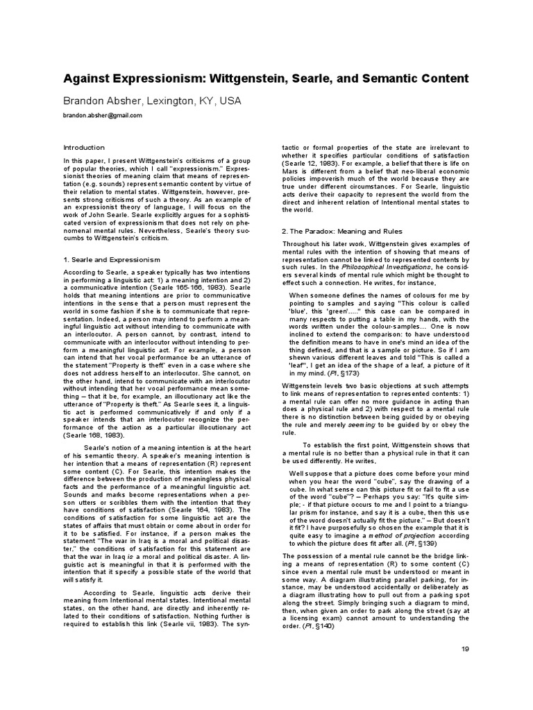 Wittgenstein's Critique of Expressionism | PDF | Mind | Propositional ...