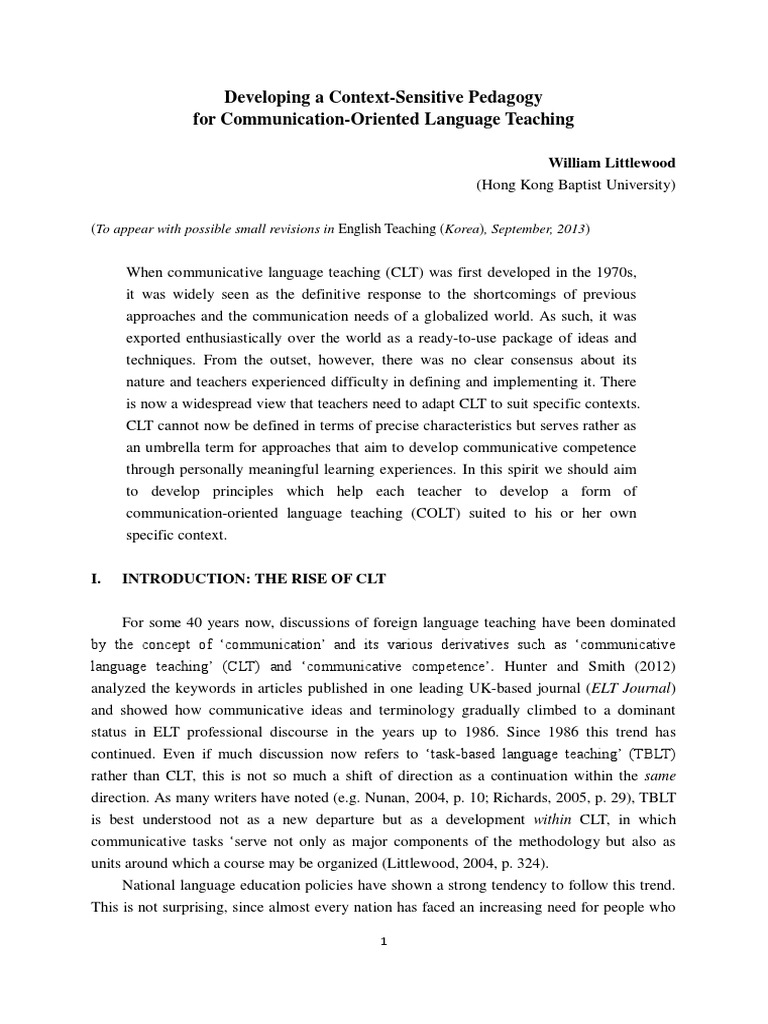 Littlewood Teaching English PDF PDF Second Language Language