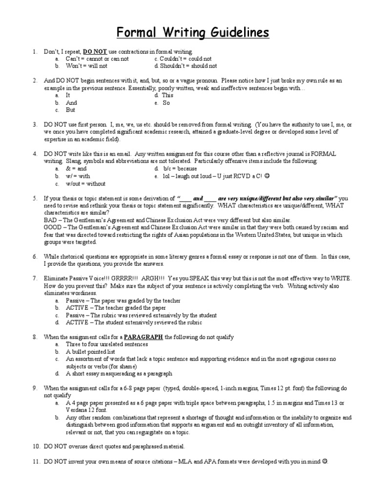 Formal Writing Guidelines Overview | PDF | Human Communication ...