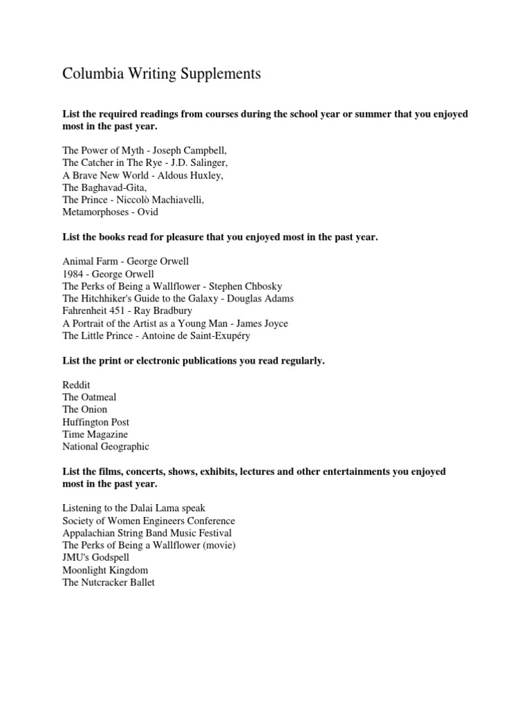 Columbia supplemental essays 2021 picture