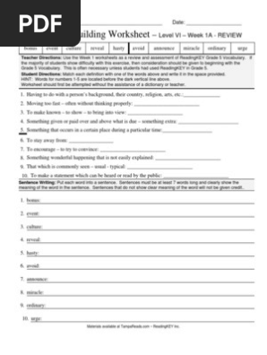 Vocabulary Worksheet Good