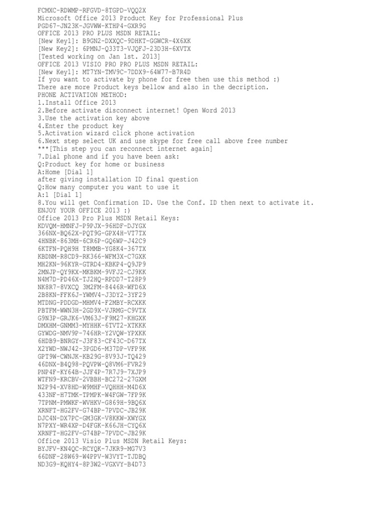 A Comprehensive Collection of Microsoft Office 2013 Product Keys for