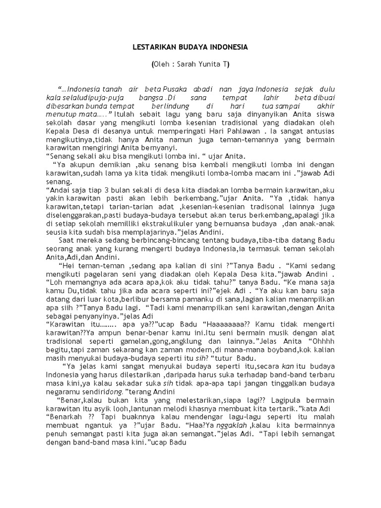 Contoh Cerpen Bertema Budaya